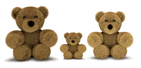 cute teddy bear family with dad mum and child 3d render