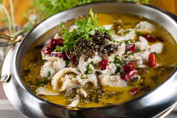 Boiled Fish with Pickled Cabbage and Chili