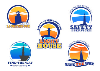 Lighthouse or beacon vector isolated icons set