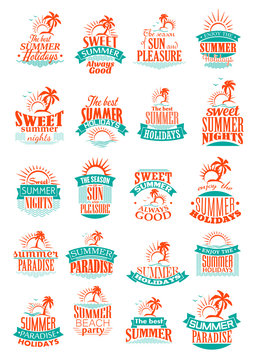 Summer holidays or vacation trip vector icons