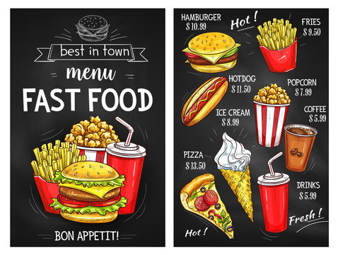 Fast food menu price vector sketch template