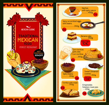Mexican restaurant cuisine vector menu