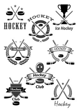 Hockey sport awards emblems or vector icons