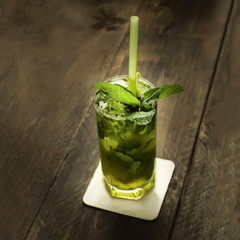 Mojito cocktail with mint leaves
