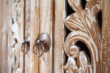 Furniture in classic Balinese style details light wood