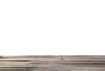 blank wood weave table, terrace, long chair or floor on top view or 45 (Forty-five) degree and white background isolated included clipping path