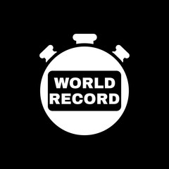 Stopwatch with the word world record icon. symbol. Flat design. Stock - Vector illustration