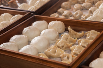 dim sum in bamboo steamer, chinese cuisine