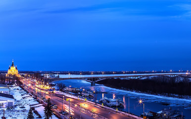 Nizhny Novgorod, night panorama, winter