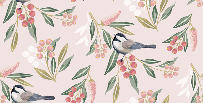 Vector illustration of a seamless floral pattern in spring for Wedding, anniversary, birthday and party. Design for banner, poster, card, invitation and scrapbook 				