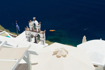 Architecture of island of Santorini, the most romantic island in the world, Greece.  Travel to Greece. Beautiful white exterior Santorini. 