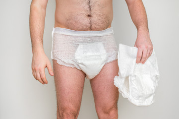 Man wearing incontinence diaper