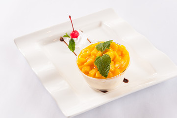 Fruit dessert with mango