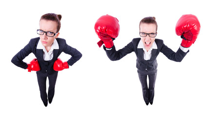 Collage of funny businesswoman on white
