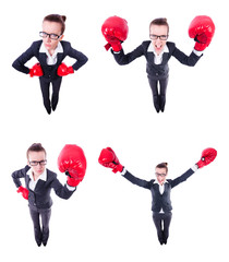 Collage of funny businesswoman on white