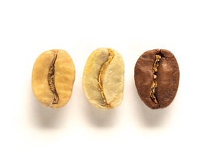 top view of white, green and brown coffee bean