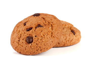 Oatmeal cookies with chocolate isolated on white background