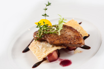 pan-fried goose liver with red wine apple