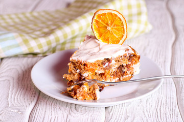 carrot cake with walnuts, prunes and dried apricots