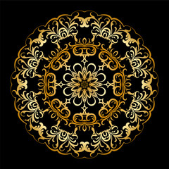 Golden circular pattern. Oriental pattern with mandala. Well suited for greeting cards, invitations. You can print on fabric and paper.