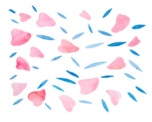 Watercolor hearts and leaves pattern, clipping mask technique