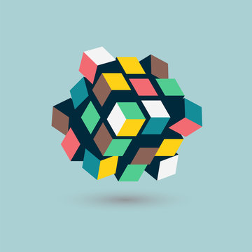 Abstract 3d cubes form, team building concept, vector illustration