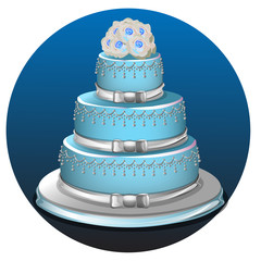 Three tier light blue wedding cake