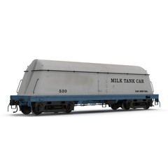 railroad tank cars for milk isolated on white. 3D illustration