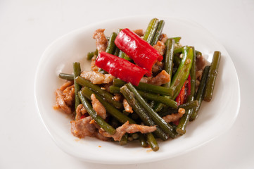 Fried shredded pork with garlic stems