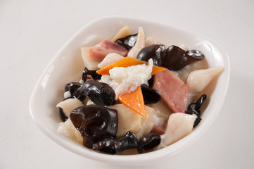 Fried egg white with mixed meat