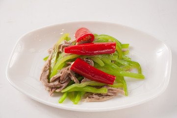 Shredded duck with green pepper