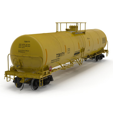 Tank Train yellow Car on white. 3D illustration
