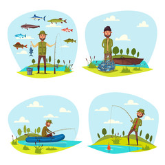 Fisher man fishing vector big fish catch © Vector Tradition