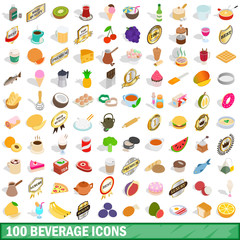 100 beverage icons set, isometric 3d style