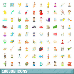 100 job icons set, cartoon style