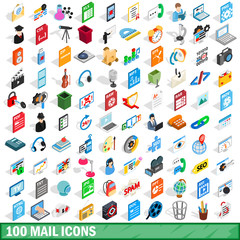 Naklejka premium 100 mail icons set, isometric 3d style
