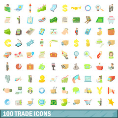 100 trade icons set, cartoon style