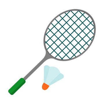badminton racket icon. Flat vector cartoon illustration. Objects isolated on a white background.