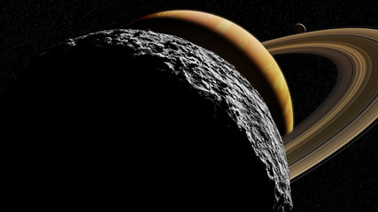 Saturn hidden behind a nearby moon