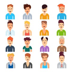 Set of men with different hairstyles. Flat vector cartoon illustration. Objects isolated on a white background.