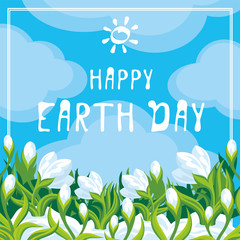 Happy Earth day. Poster with the image of  snowdrops. 