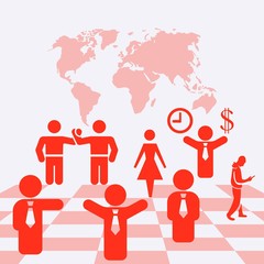 Business people team crowdy walk silhouette concept businesspeople group human resources over world map background vector icon