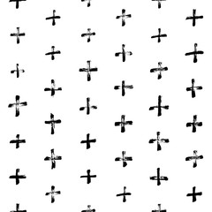 Hand-drawn grunge pattern with a dry brush using black ink. Pattern made of geometric shapes, strokes and spots. Vector background can be used in printing, fabric, packaging, fashion, wraping