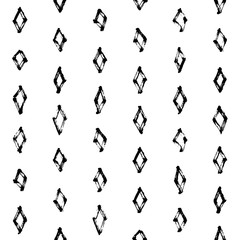Hand-drawn grunge pattern with a dry brush using black ink. Seamless pattern made of geometric shapes, strokes and spots. Vector background can be used in printing, fabric, packaging, fashion, wraping