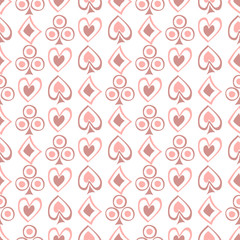 Seamless vector pattern with icons of playings cards. background with hand drawn symbols. Decorative repeat ornament. Series of Gaming and Gambling Seamless vector Patterns.