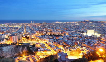 Barcelona city at night, Spain.