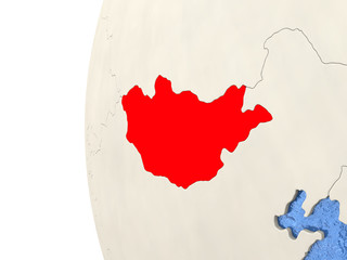 Mongolia on 3D globe