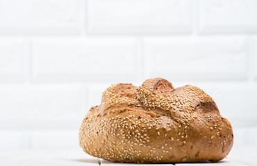 Fresh bread on a white table