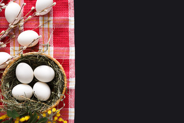 Easter mockup. White eggs for coloring on black background