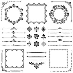 Vintage set of classic elements. Different elements for decoration and design frames, cards, menus, backgrounds and monograms. Collection of floral ornaments